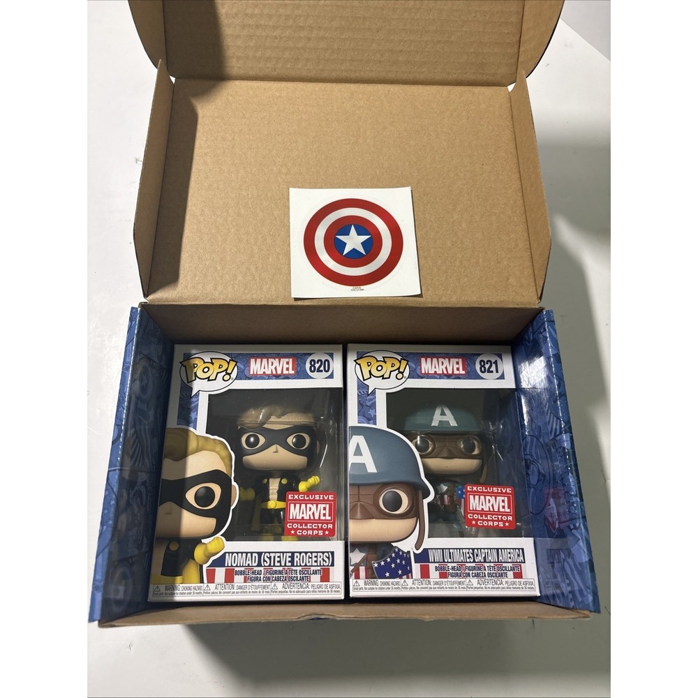 Marvel Year Of The Shield Collector Corps Funko's 820 & 821 And Decal Only New